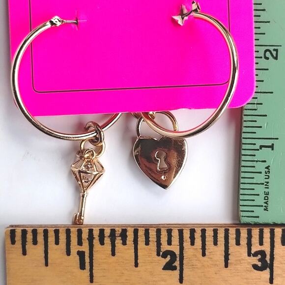 TORRID & Betsey Johnson Momento Mori Gold Hoop Heart Lock + Key Earrings - Picture 5 of 12